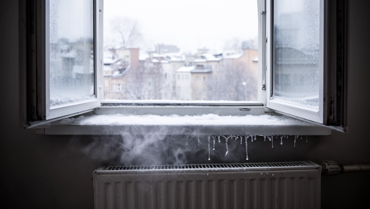 Otwarte okno a odkręcony grzejnik